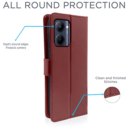 Image of Pikkme Realme C33 Flip Case Leather Finish | Inside TPU with Card Pockets | Wallet Stand and Shock Proof | Magnetic Closing | Complete Protection Flip Cover (Brown)