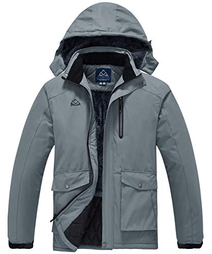 JINSHI Men Snow Jacket Windproof Waterproof Ski Jackets Winter Hooded Mountain Fleece Outwear (Black,L)