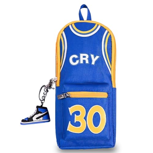 QWEPU Estojo de lápis de basquetebol, estojo escolar de basquetebol, 30 estojos azuis de basquetebol, jogador de basquetebol estrela, artigos de papelaria decoração
