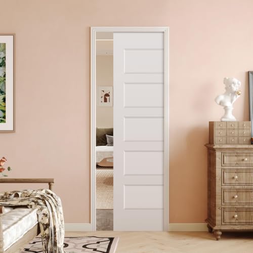Image of BARNSMITH 28in x 80in 5-Panel White Paintable Sliding Pocket Door