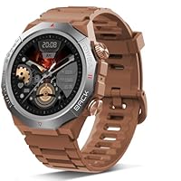 Militär Smartwatch Herren Damen, Smart Watch mitTelefonfunktion 1,39 Touchscreen, Herzfrequenzmonitor Schlafmonitor IP68 Wasserdicht Sportuhr, 110+ Sportmodi Fitnessuhr für iOS Android, Braun