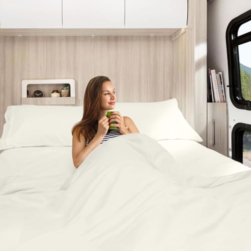 Nestl Off White Short Queen Sheets for RV, Hotel Luxury RV Queen Sheets Set, 4 Piece Fitted Bed Sheet Set and Pillowcases, Super Soft, Wrinkle-Free, and Breathable Camper Bedding