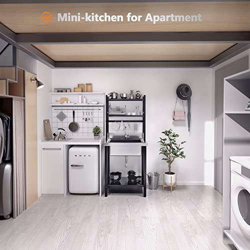 Vingli 67"H Commercial Sink 304 Stainless Steel Sink With Adjustable Shelves And Hanging Rod With Hooks, Freestanding Utility Sink For Restaurant Kitchen Laundry Room Garage, Bowl Size 21"Wx16"Dx9"H #TOP1