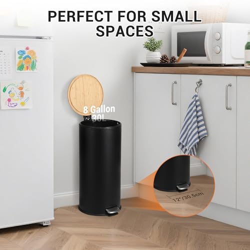 Papelera GAOMON de 30L con tapa bambú soft-close negra miniatura 5