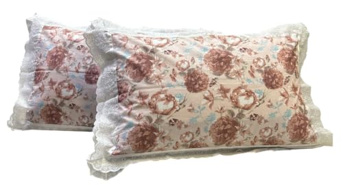 Image of VHC 100% Cotton Lace Pillow Cover /Case Set (Pack of 2)-Maroon (Rosemist)