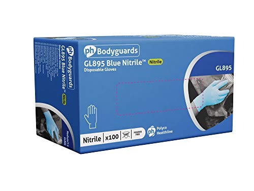box 100 Bodyguard 4 Blue Nitrile Powder Free Disposable Gloves [Large]
