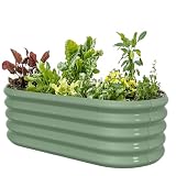 IDEA FAMILY 4x2ft Oval Galvanized Raised Garden Bed Kits 16" Tall Outdoor Large Metal Modular Planter Box 9-in-1 Raised Beds for Gardening,Vegetables,Fruits,Flowers & Herbs (Green)