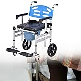【Design】: Fauteuil roulant hygiénique pour toilettes avec accoudoirs qui peuvent être repliés vers le haut et vers le bas pour faciliter le transfert du patient du lit aux toilettes; Conception de pédale télescopique, lors de l'utilisation d'un fauteuil roulant, la pédale peut être abaissée pour l'utiliser comme fauteuil roulant; L'accoudoir peut être relevé et abaissé. Plus pratique pour nettoyer le côté des personnes âgées.