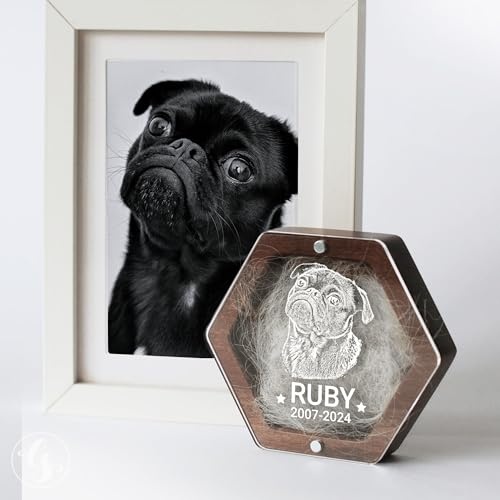 Image of Personalized Pet Hair Keepsake Box for Dog and Cat Fur - Engraved Wood Memorial Box - Unique Customized Gift for Loss of Furry Friend Wooden (Dark Diamand Clear Lid, With Photo)