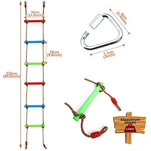 7FT Colorful Camping Rope Ladder for Kids - Hanging Climbing Ladder for Swing Set, Playground, Tree House, Ninjaline, Indoor & Outdoor Play Set - Image 2