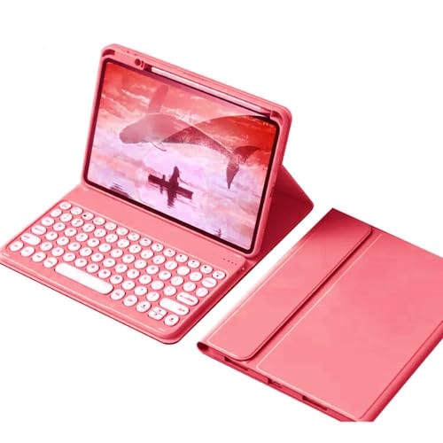 2025 11インチ iPad A16 キーボードケース 丸型キー 2022 10.9インチ iPad 10 ケース カラーキーボード キャンディーカラー 可愛い 女性 マグネット 分離式,濃いピンク