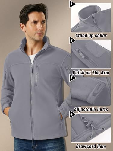 Image of KEFITEVD Men's Tactical Fleece Jackets Full Zip Casual Outdoor Winter Warm Jacket Multi Pockets