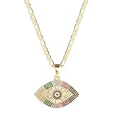 kelistom Evil Eye Necklace for Women | 18K Gold Plated Cubic Zirconia Inlay Evil Eye Pendant Necklace | 3mm Figaro Chain Necklace 18/22 inches (chain length: 18", colored evil eye)