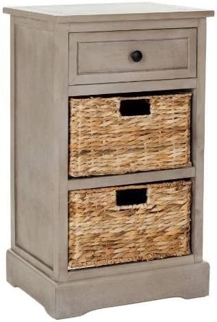 SAFAVIEH Home Collection Carrie Vintage Grey / Natural Wicker 3-Drawer Storage Nightstand Side Table (Fully Assembled)