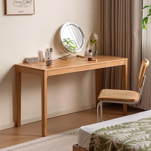Image of YESWOOD Solid Wood Computer Desk, Vintage Home Office Desk, Writing Desk, Mid Century Modern Wood Desk for Home Office, Study, Gaming Natural Wood 47.24 inch W