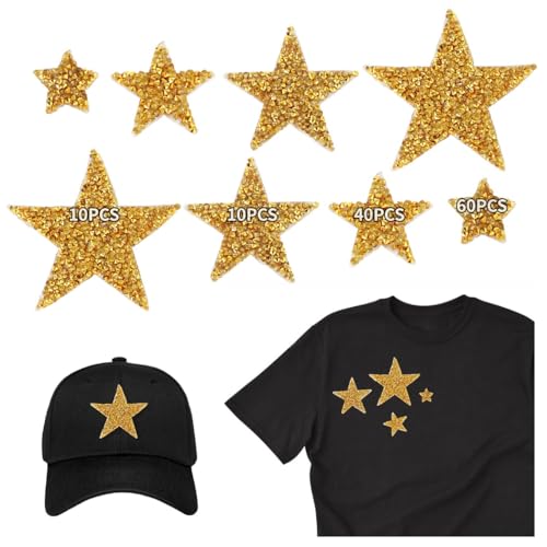 120 Pieces Star Rhinestone Appliques, Iron on Star Patches, Glitter