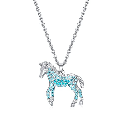 luomart Horse Necklace Gifts,Little Rainbow Horses Jewelry for Women,Initial Letter Necklaces Pendant for Horses Lovers (Little Horse Aqua)