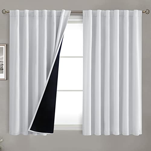 BGment Greyish White 100% Blackout Curtains 45 Inches Long with Black Liner