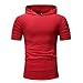 SALEBLOUSE Estate Uomo Taglia Tinta unita Spalla Pieghe Con Cappuccio Sport a Maniche Corte Camicetta Felpa T-Shirt Loose Fit Felpe Con Cappuccio Regali per gli Uomini Rosso XL