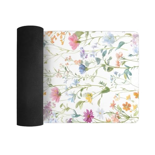 Image of Wildflowers Spring Summer Extended Gaming Mouse Pad, with Stitched Edges Large Mouse Pad Desk Protector, Rubber Base Mousepad Keyboard Mouses Mat for Work Game Office Home- 32 inch X 16 inch Inch