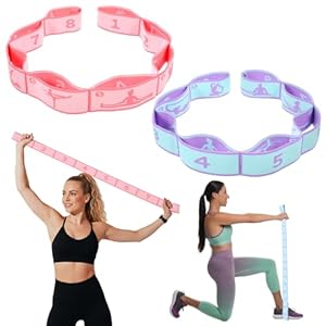 2PCS Elastic Yoga Stretching Strap with Loops, Stretch Strap for Dance, Gymnastics Stretching Ballet Dance Bands, Adjustable Stretching-Bands, Multi-Loop Exercise Bands for Pilates, Latin and Yoga