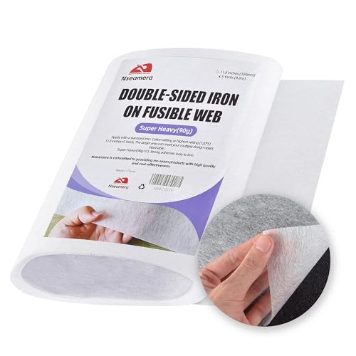 Nseamera Double Sided Fusible Interfacing Web for Sewing Super Heavy 90g Adhesive 11.85 Yards Washable Fusible Webbing for Fabric Applique Quilting Crafts