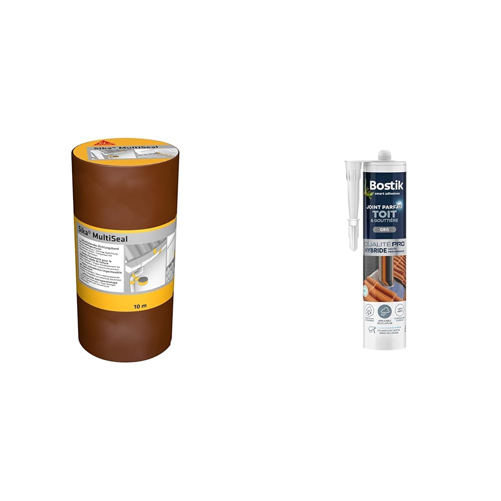 SIKA Multiseal Terre Cuite, Bande d'étanchéité autocollante résistante à la déchirure & Bostik Mastic d’Étanchéité Joint Parfait Toit et Gouttière – Tous Matériaux – Extérieur