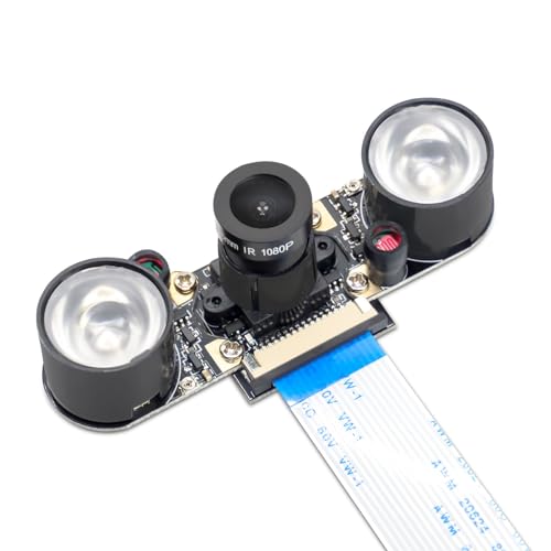 APKLVSR Compatible avec caméra Raspberry Pi - Vision nocturne - Module infrarouge 1080p - Webcam 5 MP OV5647 - Réglable - 2 LED IR - Pour Raspberry Pi