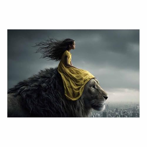 Tableaux muraux lion moderne déco salon poster femme dos de lions 70x100cm