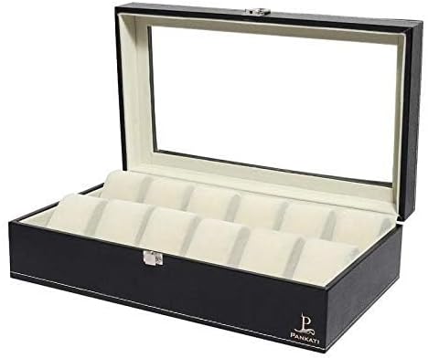PANKATIPANKATI Men's and Women's Watch Box Holder Organizer Case In 12 Slots of watches In PU Leather (Black)
