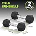 Hex Dumbbell Rubber Encased Strength Training Dumbbells, Hand Weight For Workout & Exercise/Pair of 7.5LB