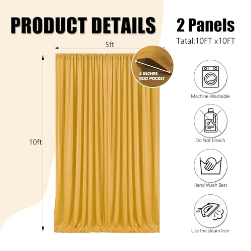 Image of 10ft x 10ft Gold Backdrop Curtains for Parties, Polyester Fabric Backdrop Drapes with Rod Pockets for Weddings, Birthday, Halloween, Photography, Christmas Party Background Curtain, 2 Panels