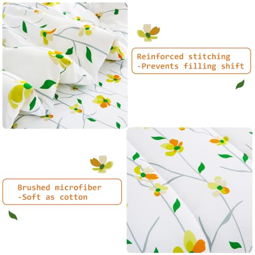 Image of lasoftan Floral Queen Comforter Set with Sheets, 7 piece Luxury Vintage Bedding, Soft Microfiber Bed in a Bag, Cozy Lightweight Bed Set, Yellow Flower