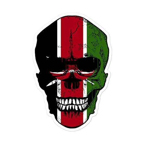 Kenya Skull Flag Sticker Kenyan Pride Patriotic Human Skull Stickers Patriotism Sticker for Laptop, Phone, Water Bottle - Vinyl Skull Decal
