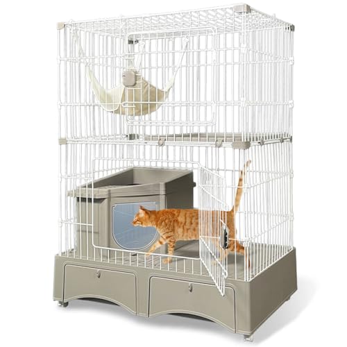 アイリスプラザ トイレ一体型キャットケージ2段 グレー 2段グレー(スコップ・ハンモック付き)