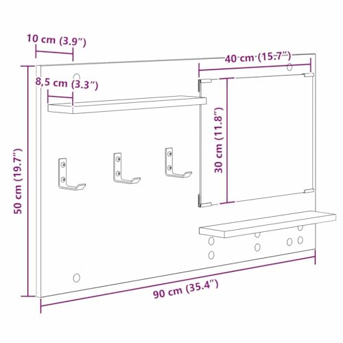 Table de chevet murale bois recyclé étagère suspendue miroir - 3