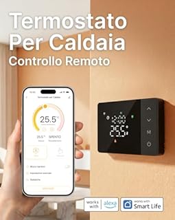 Cronotermostato WiFi a Batteria EZAIoT – Caldaia Gas, Scatola 502/503, Programmazione 7×6, NO/NC, 2.4GHz, Controllo Vocale Alexa/Google, Tuya APP, Nero