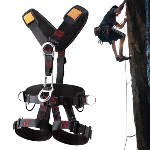 Arneses de techo de cuerpo completo: arnés de escalada, arnés de detención de caídas con hebillas ajustables | Arnés de otoño para hombre, equipo desmontable para trepar a los árboles para montañismo.