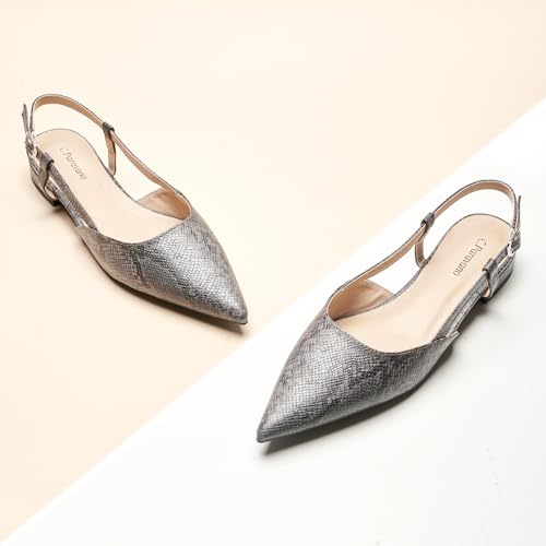 Image of C.Paravano Slingback Flats | Pointed Toe Flats | Slingback Sandals | Women's Slingback Dress Shoes | Adjustable Buckle Sandals