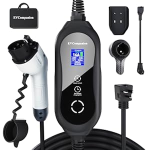 EVCompanion Level 1-2 EV Charger (16 Amp 110-240V 25ft Cable), Portable Electric Vehicle Charger with NEMA 6-20 Plug NEMA 5-15 Adapter,Plug-in Home EV Charging Station for SAE J1772 Evs