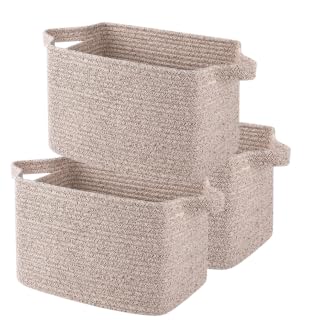 Image of OIAHOMY Storage Basket, Woven Baskets for Storage, Cotton Rope Basket for toys,Towel Baskets for Bathroom - Pack of 3, Pure Brown
