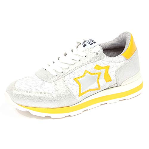 Atlantic Stars 3489J Sneaker Donna Silver/White Gemma Leather/Fabric Shoe Woman [37]