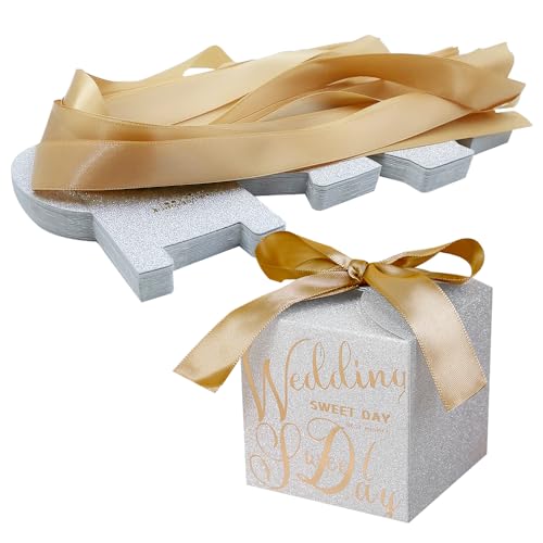 ONEBO 30 Pièces Boîte de Bonbons Mariage,Boîte Papier Cadeau,Boîtes Bonbons Papier,Boîtes à Dragées Mariage, Livré avec un ruban d'attache, Pour Cadeau De Bricolage (Paillettes argentées)