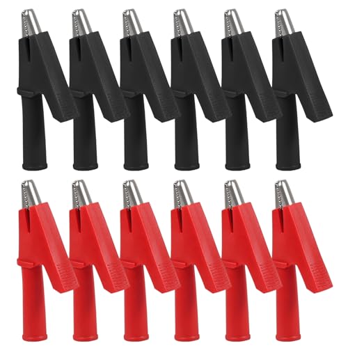 Image of 6 Pairs Alligator Clips Crocodile Clamps Electrical Crocodile Clip Kit Electrical Test Kit with Protective Insulation Cover 30A (6 Red +6 Black)