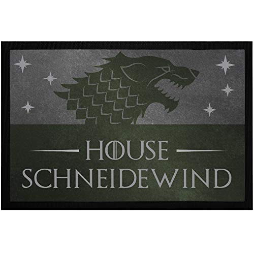 MoonWorks® Fußmatte personalisierbar Adelshäuser Wappen Wolf Fantasy-Serie eigener Name rutschfest & waschbar schwarz 60x40cm