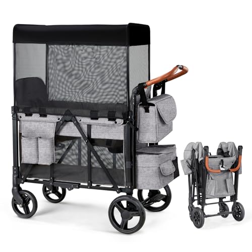 Wagon Stroller for 2 Kids with Canopy and Storage
