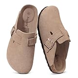 Asgard Genuine Suede Clogs for Women Men Leather Mules Arch Support Potato Shoes with Comfort Cork Footbed Taupe 40 (Size 8-8.5)