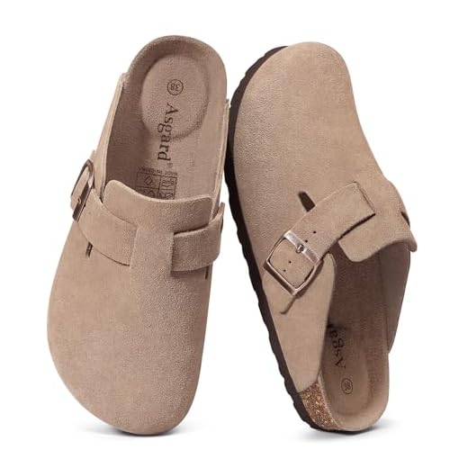 Asgard Genuine Suede Clogs for Women Men Leather Mules Arch Support Potato Shoes with Comfort Cork Footbed Taupe 40 (Size 8-8.5)