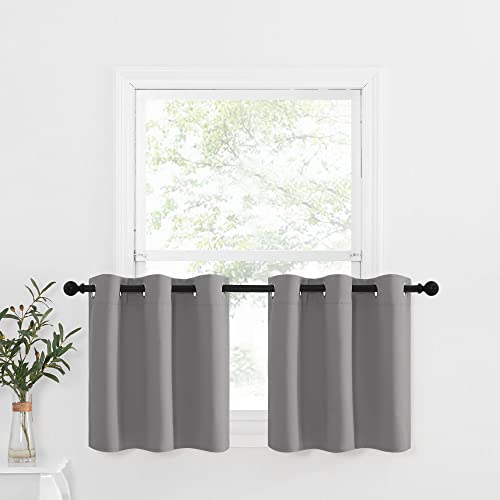 NICETOWN Small Blackout Curtains for Kitchen Sink Over, Room Darkening Small Window Drapes Thermal Insulated Cafe Curtains for Classroom Dorm Transit Van, W42 x L28 inch, Silver Grey, 2 Panels