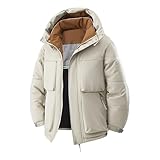 Herren-Daunenjacke mit Kapuze, Bubble-Parka, Stehkragen, winddichte Daunenjacke, durchgehender Reißverschluss, Puffermantel, weiß, XXL